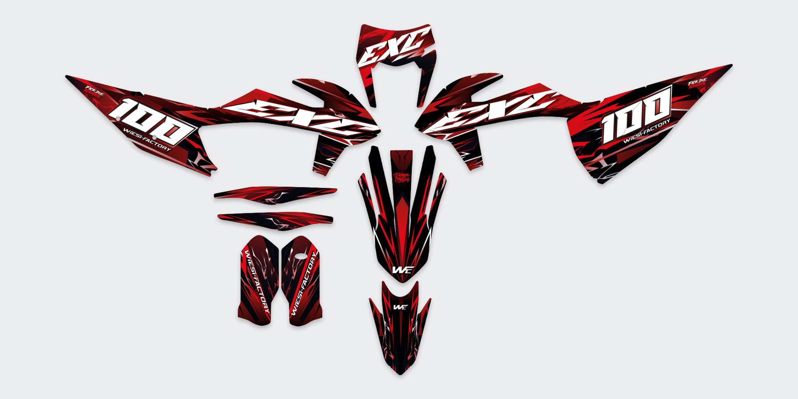 Vanilla 100 Supermoto Dekor in Rot – Teile-Layout